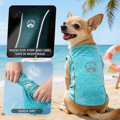 PETCARE Sun Protection Dog Shirts for Medium Dogs Quick Dry Soft Stretchy Dog T-Shirts with Reflective Label Tank Top Sleeveless Vest Pet Clothes, Athletic Fabric, Blue, XXL (Chest 26" Length 19.7")