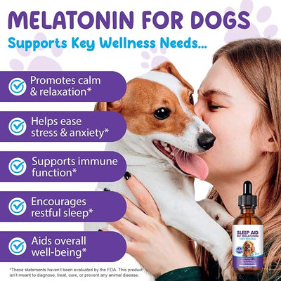 Melatonin for Dogs, Sleep Aid with Melatonin for Dogs, Dog Calming Drops with Ashwagandha,Valerian Root, L-Theanine for Reduce Anxiety and Stress, 2 fl oz