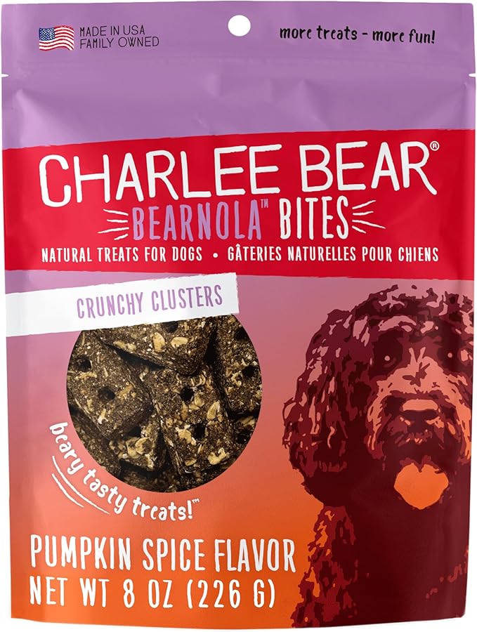 Bearnola Bites Crunchy Dog Treats, Pumpkin Spice, 8 Ounce Resealable Bag, Limited Ingredient, Natural, Healthy Granola Dog Snacks, Made in USA
