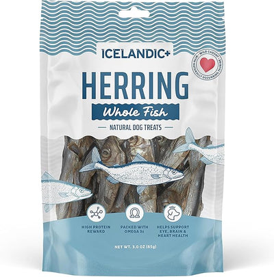 Icelandic+ Whole Fish Herring - 3oz Bag - Dog Treats, Pure Wild-Caught Air-Dried Fish, Single Ingredient Snack, Pet Chew, Just The Fish Nothing Else