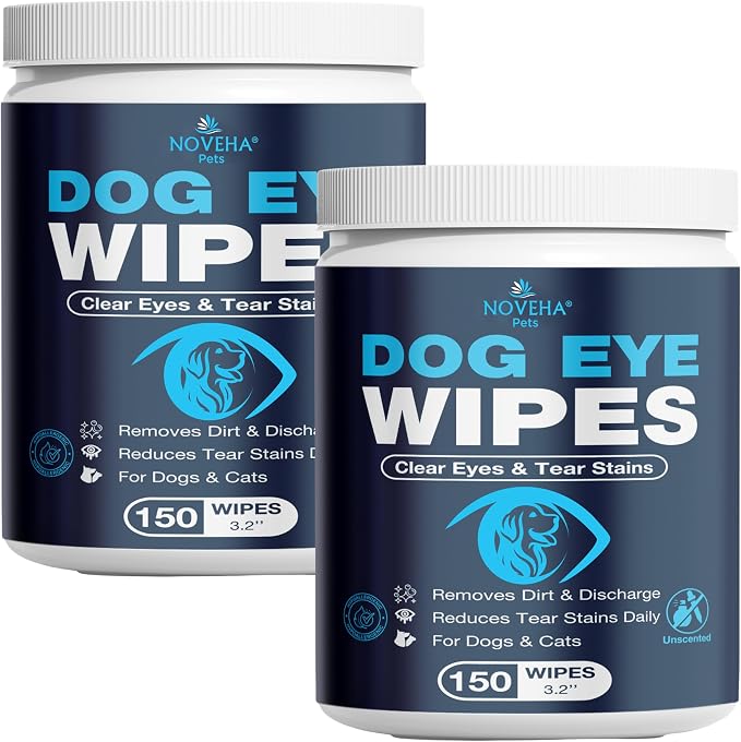 Cat & Dog Eye Wipes Tear Stain Remover For Discharge and Crust | White Pet Face Wipes | Easy Daily Pets Gentle Eye Cleaner for Whitening & Cleansing | 2PK - 150 Large Pk Round Wipes