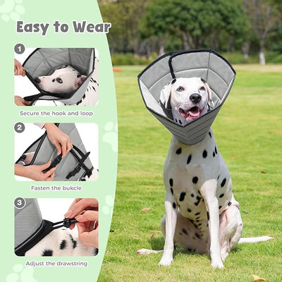 Avont Dog Cone Alternative, Adjustable Soft Comfy Foldable E Cones for Medium Large Dogs After Surgery, Escape-Proof Elizabethan Collar for Surgical Wound Recovery Stop Licking -Grey(M)