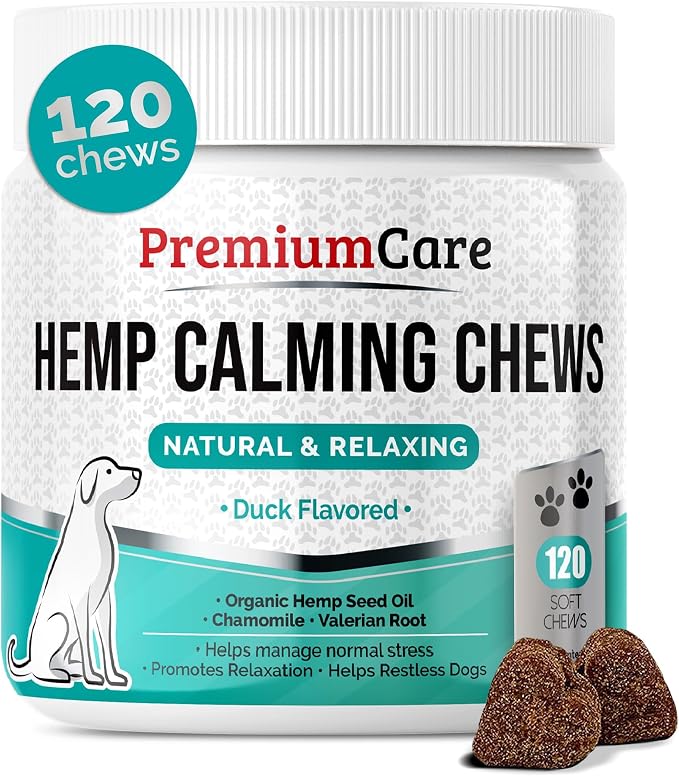 Calming Chews for Dogs, 9.3 oz (264g), Duck Flavor, Calming Treats for Dogs, Dog Calming Chews, Dog Anxiety Chews, Anti Anxiety Relief, Valerian Root, L-Tryptophan, 120 Soft Chews