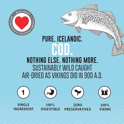 Icelandic+ Long Chew Sticks: Cod Skin - 2Piece 10" Hand Wrapped Dog Treats, 3.2oz, Wild- Caught, Air-Dried Single Ingredient Pet Snacks, Just The Fish