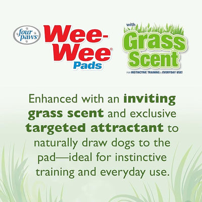 Four Paws Wee-Wee Ultimate Attractant Grass Scented Pee Pads for Dogs & Puppies, Leak-Proof Dog Housebreaking Instinctive Potty Training Floor Protection, 22" x 23", 10 Count