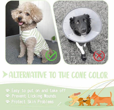 Dog's Recovery Suit Post Surgery Shirt for Puppy, Small Dog Surgical Recovery Suit for Female Male Dogs, Dog Onesie Protect Surgical Wound(Green White Stripe-m)
