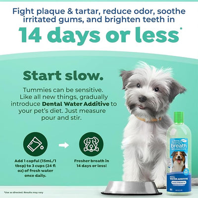 TropiClean Fresh Breath Advanced Whitening Water Additive for Dogs, Max Strength Dog Teeth Cleaning and Breath Freshener Solution, 33.8oz