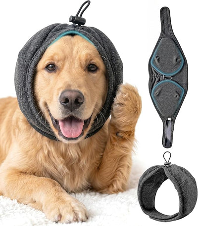 Swooflia Dog Ear Muffs Cover - Dog Cat Ears Muffs for Bath Noise Protection Calming Cold Weather Anxiety Relief, Dark Grey Medium Adjustable Top for Grooming Bathing Fireworks and Travel M