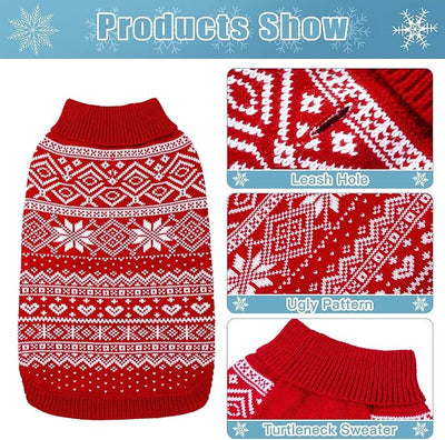 HOMIMP Dog Sweater Argyle - Warm Winter Clothes Puppy Soft Coat, Ugly Dog Sweater for Small Medium and Large Dogs, Pet Clothing Boy Girl, Red 2XL