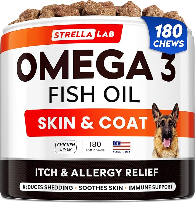 Fish Oil Omega 3 Treats for Dogs (180 Treats) - Allergy & Itch Relief - Skin & Coat Supplement - Joint Health - Wild Alaskan Salmon Oil - Shedding, Itchy Skin Relief - Omega 3 6 9 - EPA&DHA