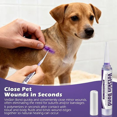 2 Pack 1ml Veterinary Surgical Skin Glue with 20 Applicators, Strong Surgical Adhesive, Blue Tinted Fast Acting Tissue Wound Glue, Up to 10 Applications, Ideal for Small Pet or Single Pet Home