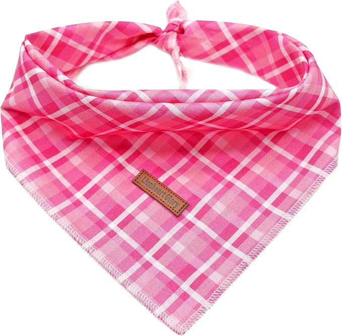Lionheart Glory Pink Plaid Bandana 1 Pack - Washable Soft Scarf, Square Adjustable for Small Medium Large Dogs