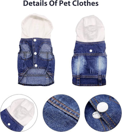 SILD Pet Clothes Dog Jeans Jacket Cool Blue Denim Coat Small Medium Dogs Lapel Vests Classic Hoodies Puppy Blue Vintage Washed Clothes (White,XXL)