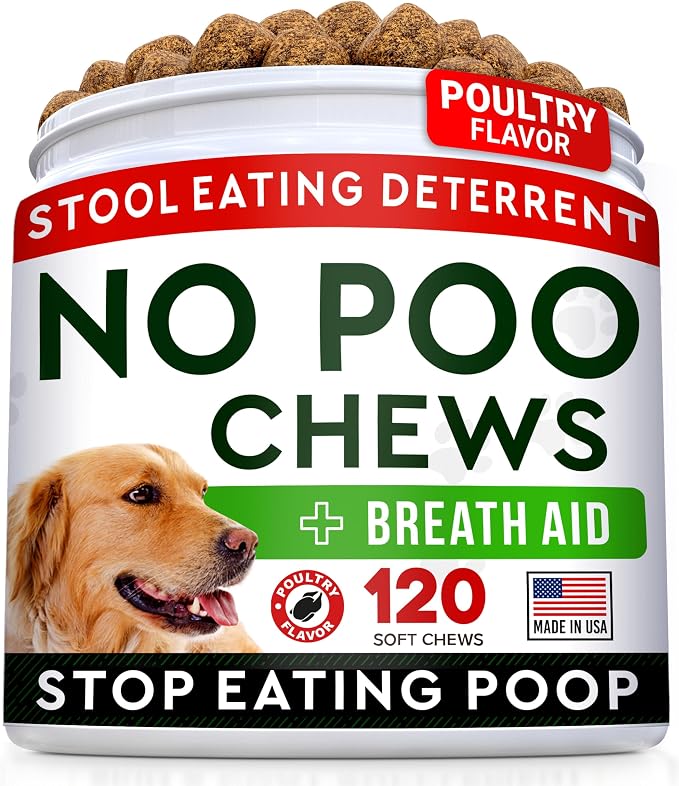 No Poo Chews for Dogs - Coprophagia Deterrent with Probiotics, Enzymes & Breath Aid Support - Stop Dog Poop Eating (Turkey)