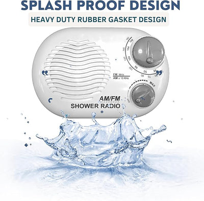 Shower Radio - Includes Carrying or Hanging Strap. Portable Design Perfect for Bathroom, Kitchen, and Outdoor. Built in Speaker, Battery Operated Radio