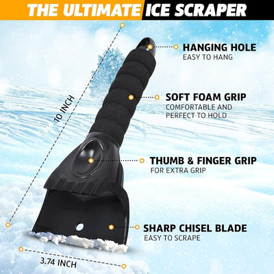 EcoNour Ice Scraper for Car Windshield | 2 Pack Window Scraper to Remove Snow, Frost, and Ice | Ice Crusher for Car Window with Foam Handle for Perfect Grip | Snow Removal & Frost Remover Accessories