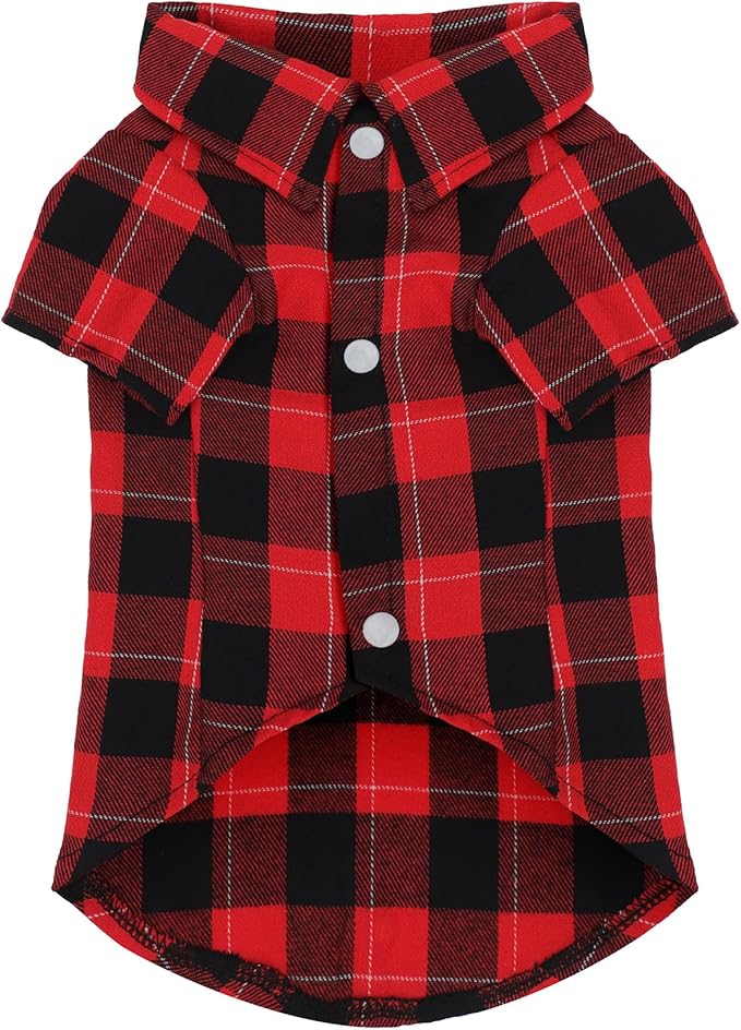 Paiaite Plaid Dog Shirt: Classic Checkered Style in Pure Cotton for Large, Medium, and Small Breeds, Comfort, Breathability, and Elegance. Perfect for Everyday Wear, and Photoshoots Red XS