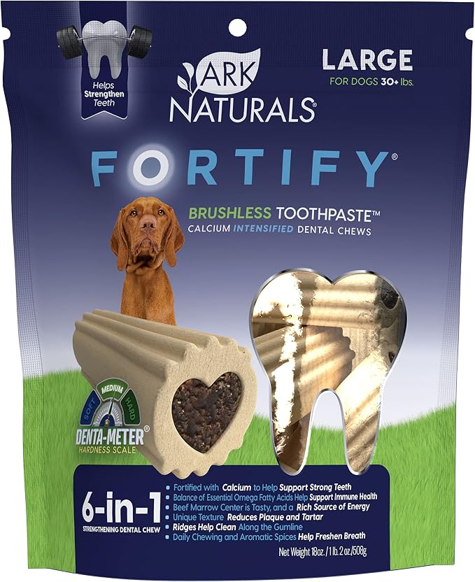 Fortify Brushless Toothpaste – Large Breeds, 18oz Bag – Dog Dental Chew with Calcium, Omegas & Beef Marrow Center – Support Strong Teeth and Freshen Breath with Dental Chews for Dogs