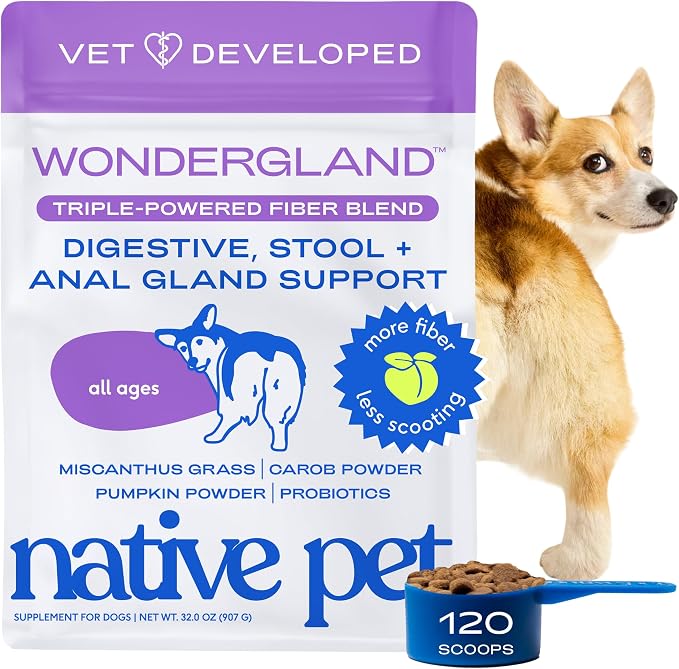 Native Pet WonderGland - Dog Anal Gland Supplement - Promotes Firm Stools, Natural Gland Expression to Help Reduce Scooting - Fiber Food Topper with Miscanthus Grass, Pumpkin & Probiotics - 120 Scoops