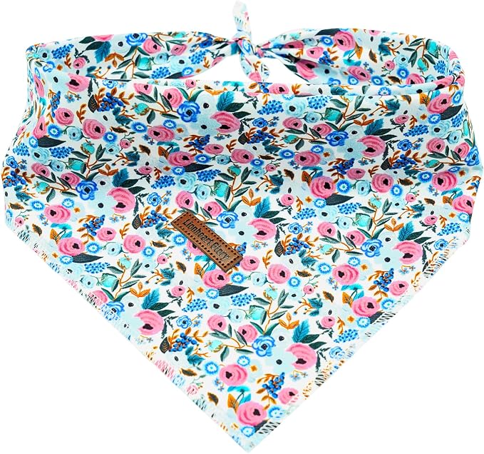 Lionheart Glory Floral Dog Bandana for Spring Summer - 1 Pack Washable Soft Scarf, Square Adjustable for Small Dogs