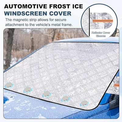 HARFINGTON Car Windshield Snow Cover, 57 Inch 3 Layers Universal Heavy Duty Automotive Frost Ice Windscreen Covers with 9 Magnetic Edges and Side Mirrors Guard for SUV Trucks, Silver