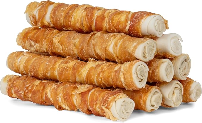 Dog Treats, 9 Inch Chicken Wrapped Rawhide Rolls Snacks, Teeth Cleaning and Long Lasting Chews for Medium and Large Dogs, 38.8oz (10 Count-Pack of 1)