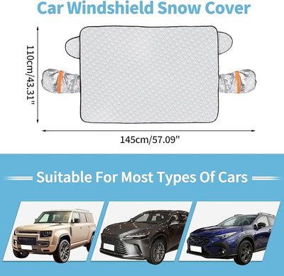 Car Windshield Snow Cover Magnetic 4-Layer Protection for Snow Ice Frost Sunlight Car Windshield Cover with Side Mirror Protector for Most Cars Sedan Compact SUV (57" x 43")