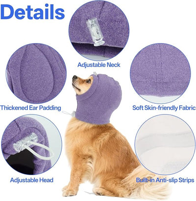 MIGOHI XL Dog Ear Muffs Hematoma with Soft Pad - No Shake Ear Wrap for Dogs, Ear Protection for Dogs Noise Anxiety,Adjustable Dog Head Cover for Separation,Vet Visit,XL,Purple