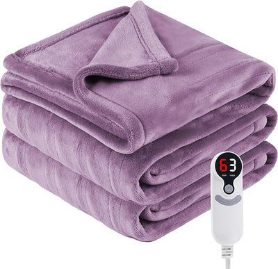 Eydna Electric Heated Blanket Throw Size 50"x60", Fast Heating Throw, Soft Microplush for Sofa & Office, 9 Heating Levels & 1-10 Hours Auto Off, Machine Washable, Gifts for Family-Purple