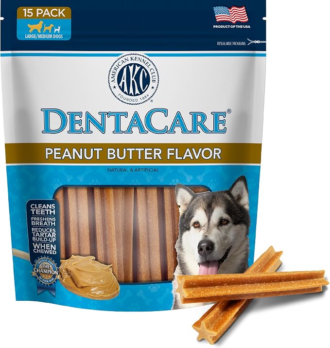 Dentacare Large Breed Peanut Flavored Dental Dog Treats, Naturally Flavored, 15 Count