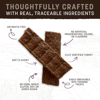 Earth Animal Wisdom Air Dried Jerky - Turkey Recipe Premium Natural Jerky Strips Dog Treats - 4 oz Bag