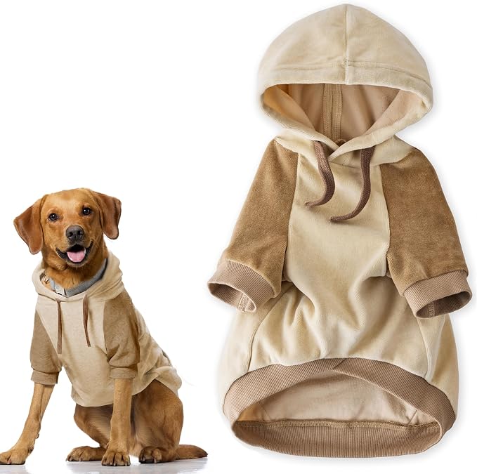 Cooper II Organic Cotton Velour Dog Hoodie Pet Coat for Small, Medium and Large Dogs, Coffee Color Block, X-Large (55-80 lbs)