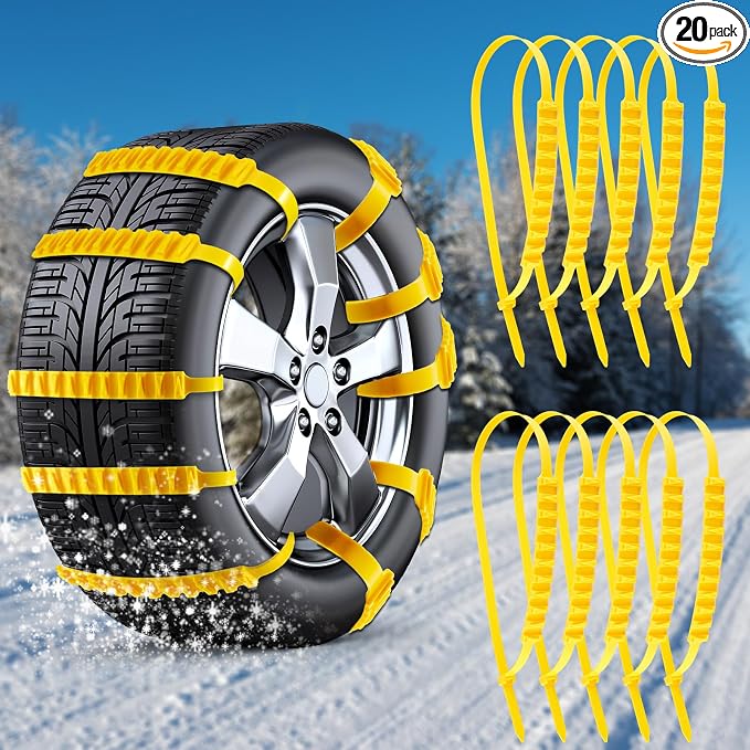 Tallew Snow Tire Chains Nylon Snow Straps for Car Tires 1.26" Width Emergency Anti Skid Car Tire Chains Universal Anti Skid Tires Chain for Truck Winter, Tyre 175 to 295 mm(0.6 x 37 Inches,20 Pcs)