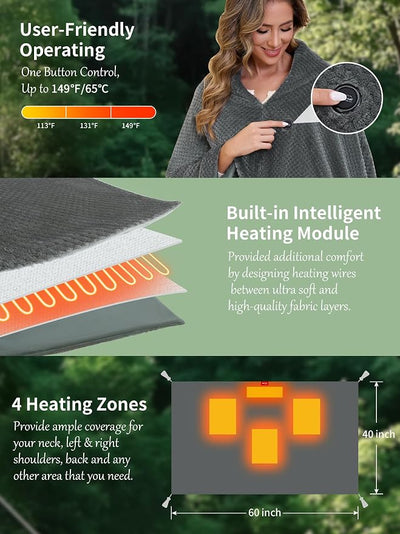 Heated Blanket Throw Battery Operated, Portable Wearable Heated Shawl Poncho,Electric Heating Outdoor Camping Blanket for Traveling,Picnics