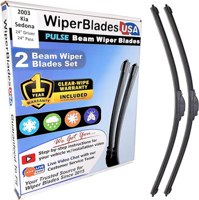 WiperBladesUSA Wiper Blades Set w/ 1yr warranty compatible with Kia Sedona 2003 Wipers (Set of 2) Pulse Wipers
