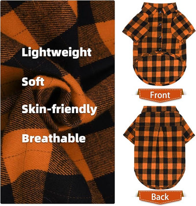 PUPTECK Plaid Fall Dog Shirt, Cute Puppy Cat Polo T-Shirt, Soft Pet Clothes Boy for Small Medium Dogs, S
