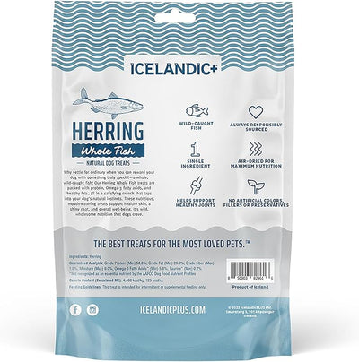 Icelandic+ Whole Fish Herring - 3oz Bag - Dog Treats, Pure Wild-Caught Air-Dried Fish, Single Ingredient Snack, Pet Chew, Just The Fish Nothing Else