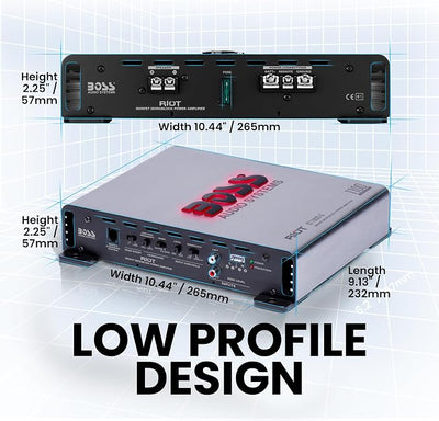 BOSS Audio Systems R1100M-S Monoblock Car Amplifier - 1100 High Output, 2-8 Ohm Stable, Low/High Level Inputs, Low Pass Crossover, MOSFET Power Supply