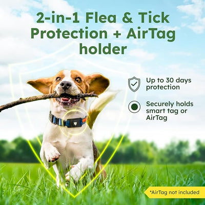 BugMD Paw Guardian Flea and Tick Prevention Pendant for Dogs with AirTag Holder | Plant-Powered Flea & Tick Control for Dog Collars Harnesses | Dog Tag with Air Tag Holder - Black