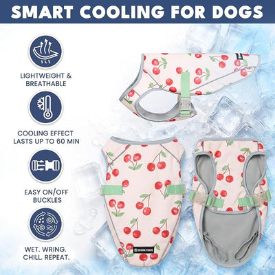 Spark Paws Dog Cooling Vest - SPF 50 UV Sun Protection - Summer Heat Relief Gear for Dogs, Lightweight, Evaporative Cooling - Dog Anxiety Relief Vest During Hot Days - Cherries - Size XL