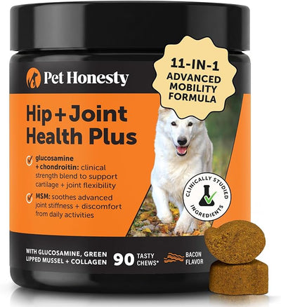 11-in-1 Advanced Hip + Joint Supplement for Dogs - Mobility Support with Glucosamine Chondroitin, Turmeric, & Green Lipped Mussel, MSM - Soothes Joint Stiffness & May Reduce Discomfort (Bacon, 90 Ct)