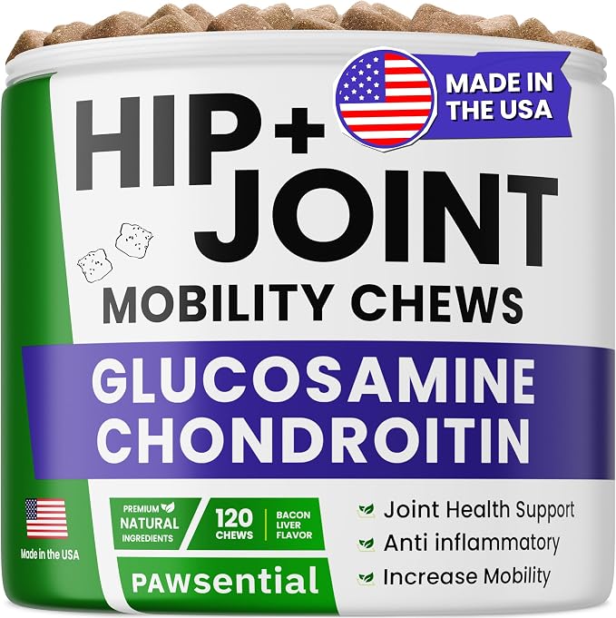 Glucosamine Chondroitin for Dogs - Joint Supplement w/Omega-3 Fish Oil - MSM - Advanced Mobility Chews - Joint Pain Relief - Hip & Joint Care - 120Ct - Made in USA