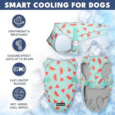 Spark Paws Dog Cooling Vest - SPF 50 UV Sun Protection - Summer Heat Relief Gear for Dogs, Lightweight, Evaporative Cooling - Dog Anxiety Relief Vest During Hot Days - Watermelon - Size 2XL
