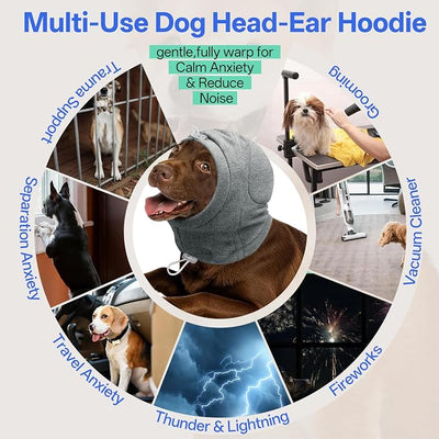 MIGOHI Lightweight XL Dog Calming Hoodie with Ears Pad - No Shake Ear Wrap for Dogs, Prevent Scratching, Adjustable Anxiety Ear Head Wrap for Large Dogs,XL,Gray