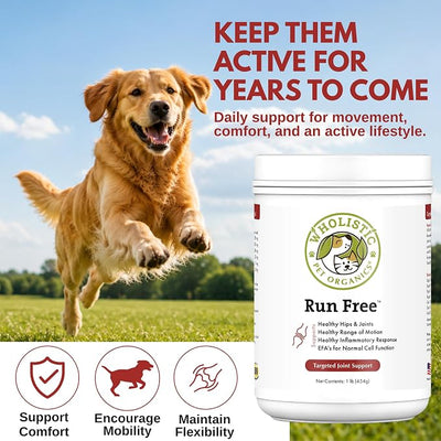 Wholistic Pet Organics Max Strength Hip and Joint Supplement for Dogs & Cats - Cat & Dog Joint Supplement Powder, Chondroitin & MSM to Support Mobility - Glucosamine for Dogs & Cats - 1 lb 113 Scoops