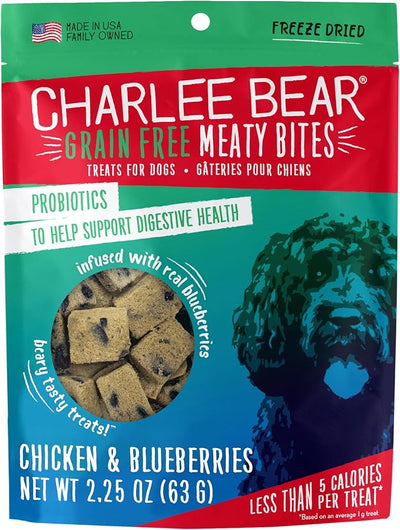 Charlee Bear Grain Free Freeze-Dried Dog Treats, Chicken & Blueberries, High Protein, Limited Ingredient Training Treats or Meal Topper, 2.25 oz, Made in USA