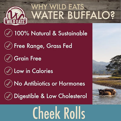 Wild Eats Water Buffalo Retriever Style Cheek Roll Dog Chews - 3 Pack (Long Lasting Chews, Treats, Bones for Aggressive Chewers & Large Dogs) Great Substitute Pig Ears Dogs