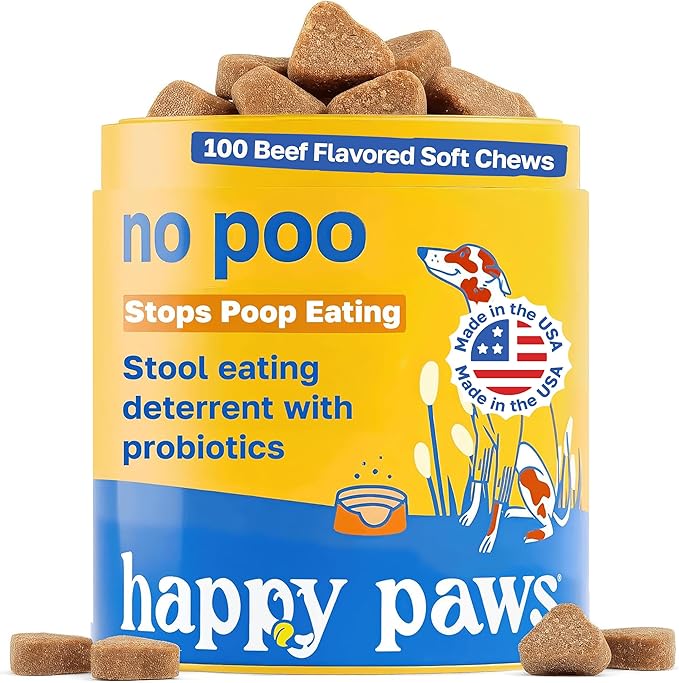 No Poo Chews for Dogs, Poop Eating Coprophagia Deterrent, Probiotics for Dogs with Pumpkin & Enzyme Blend for Digestive Health, Organic, Vegan, Non GMO, Beef Flavor, 100 Count