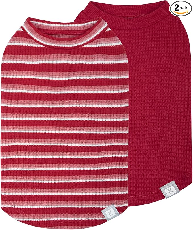 2Pack Waffle Dog Shirts, Lightweight Sleeveless Dog T Shirts for Small Dogs Boy Girl, Breathable Puppy Vest Comfortable Tank Top Soft Dogs Clothes for Daily Wear, Red+Striped, S