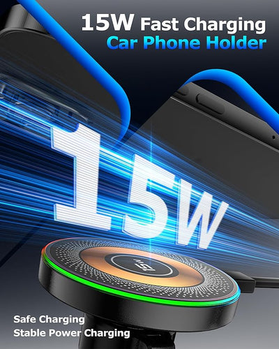 ZBF Magnetic Wireless Charging Car Phone Holder with 15W Fast Charging & Strong Vacuum Suction, 360° Rotatable Dashboard & Windshield Mount for Magsafe iPhone 17/16/15/14/13 Android Galaxy S24/S23/S22